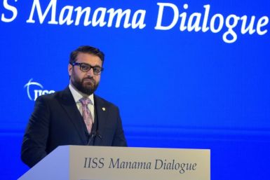 Afghanistan national security adviser Hamdullah Mohib addresses the Manama Dialogue security conference in the Bahraini capital on December 5, 2020