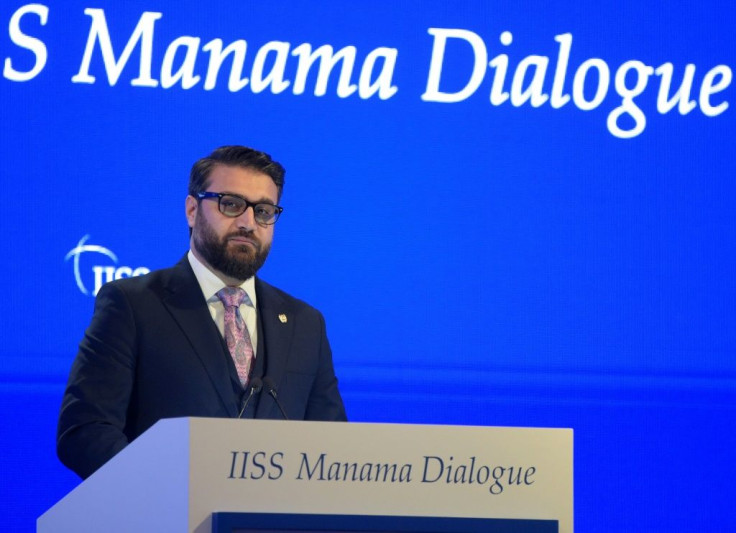 Afghanistan national security adviser Hamdullah Mohib addresses the Manama Dialogue security conference in the Bahraini capital on December 5, 2020