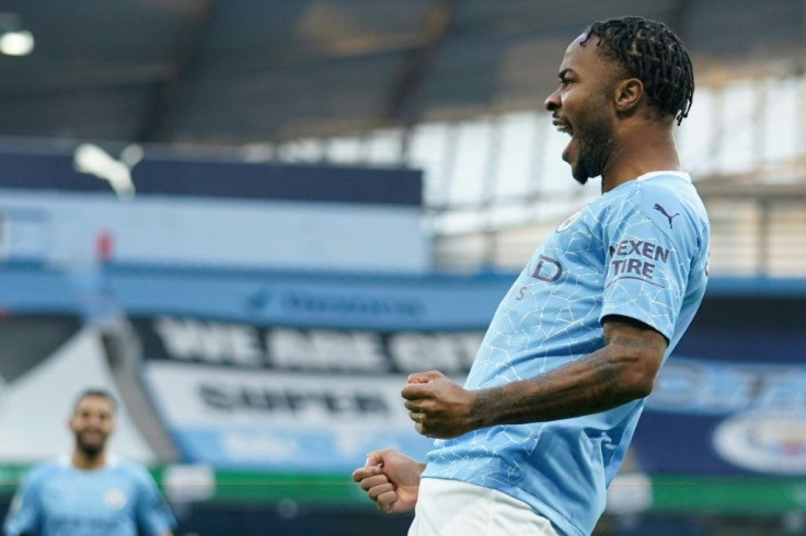 Manchester City's Raheem Sterling celebrates his goal against Fulham