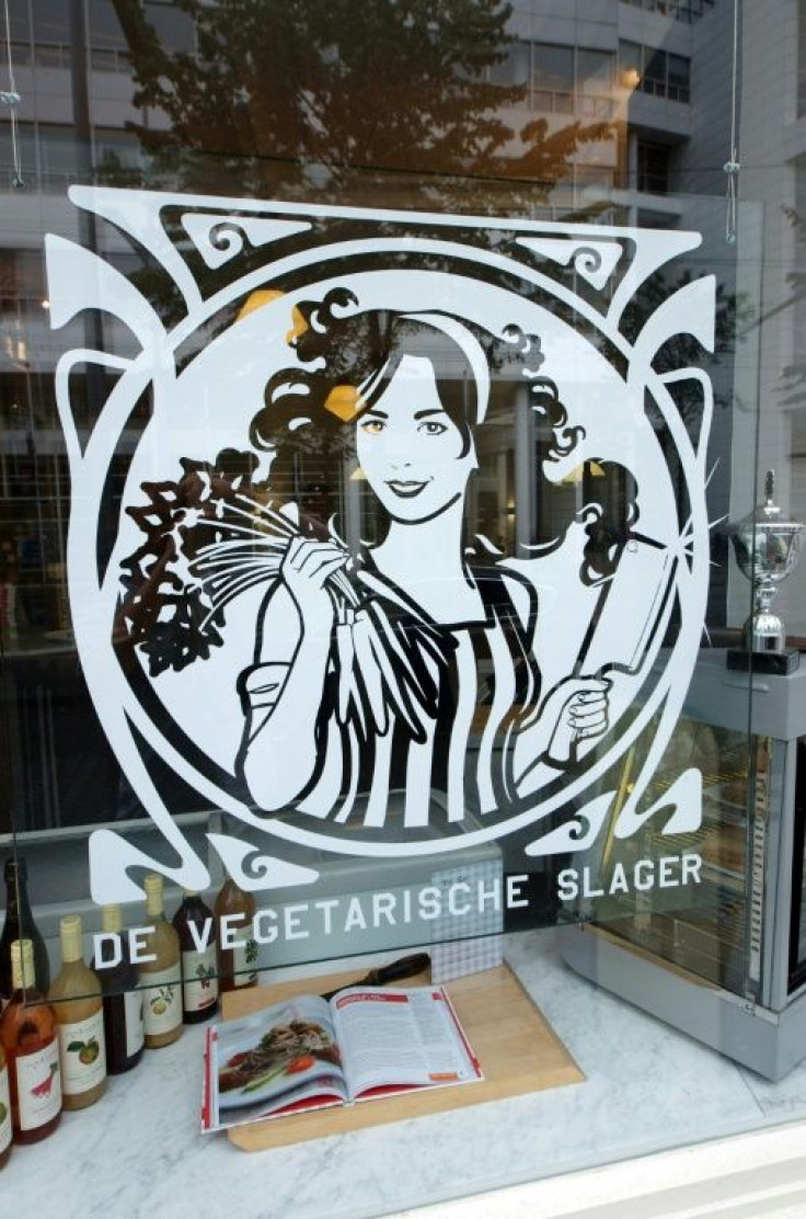 The logo of the Vegetarian Butcher concept store in the Hague that was bought in 2018 by the food giant Unilever