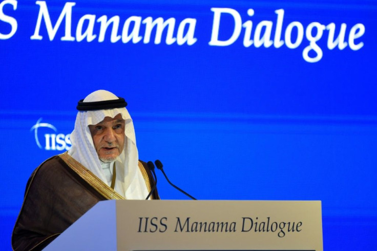 Prince Turki al-Faisal addresses the Manama Dialogue security conference in Bahrain