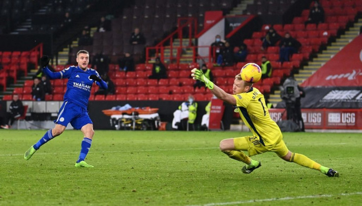Better late than never: Jamie Vardy struck Leicester's winner over Sheffield United in the final minute