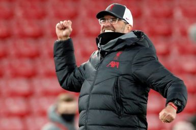 Jurgen Klopp celebrates Liverpool's 4-0 win against Wolves in front of the fans at Anfield