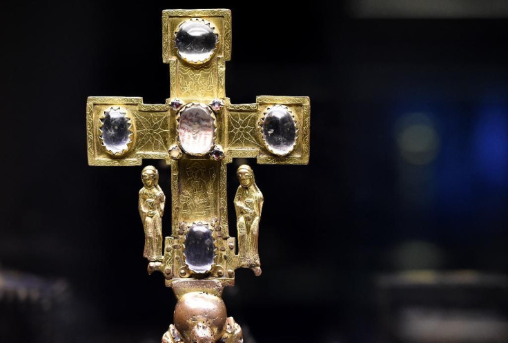 A reliquary crucifix of the "Welfenschatz" (Guelph Treasure) at the Museum of Decorative Arts in Berlin