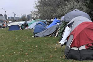 The camp in Montreal has dozens of tents for homeless people, some of whom were thrown out of their homes because of the coronavirus pandemic