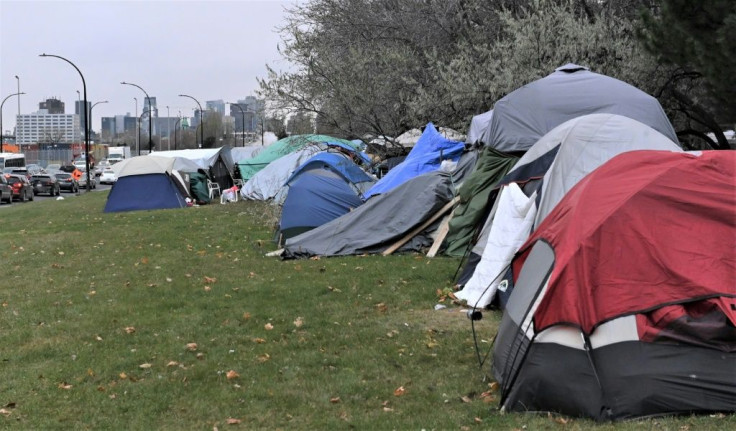 The camp in Montreal has dozens of tents for homeless people, some of whom were thrown out of their homes because of the coronavirus pandemic