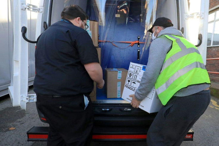 The Pfizer/BioNTech vaccine is seen here being delivered to Croydon University Hospital in London on December 5, 2020 -- the logistics of distributing the vaccine in the United States will be complex