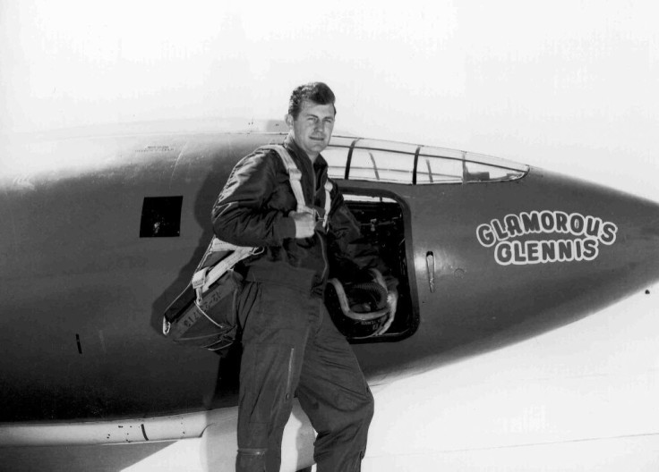 Chuck Yeager is seen here in 1947 with "Glamorous Glennis," the experimental plane in which he became the first human to travel faster than the speed of sound