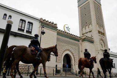 French mounted gendarmes secure the Great Mosque of Paris prior to Friday prayers in October 2020 amid a lockdown to stem the Covid-19 pandemic
