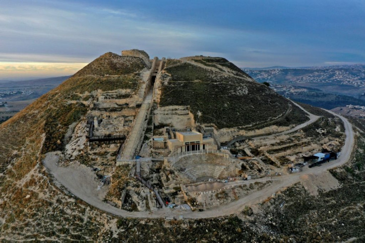 The Herodium fortress, with King Herod's tomb site and the theatre he built  between 23-15 BCE in the Judaean desert, southeast of Bethlehem in the occupied West Bank