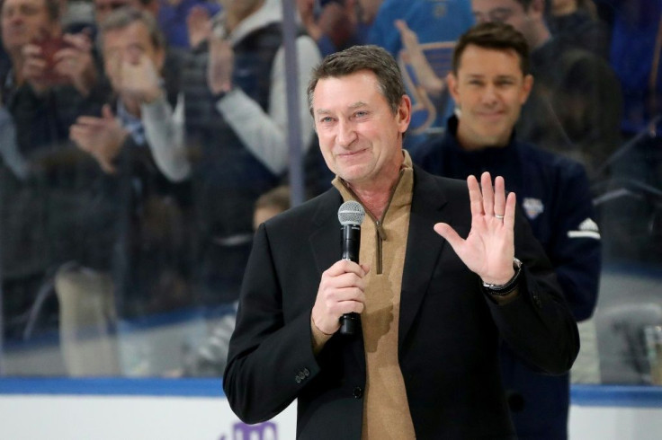 Hockey icon Wayne Gretzky, shown here addressing fans at the 2020 all-star game, established another record when his rookie card sold for more than $1 million at an online auction