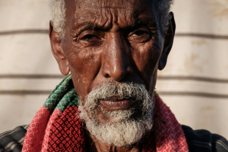 Ethiopian Walagabriel Sium, a 73-year-old farmer who fled the Tigray conflict, at the Um Raquba refugee camp