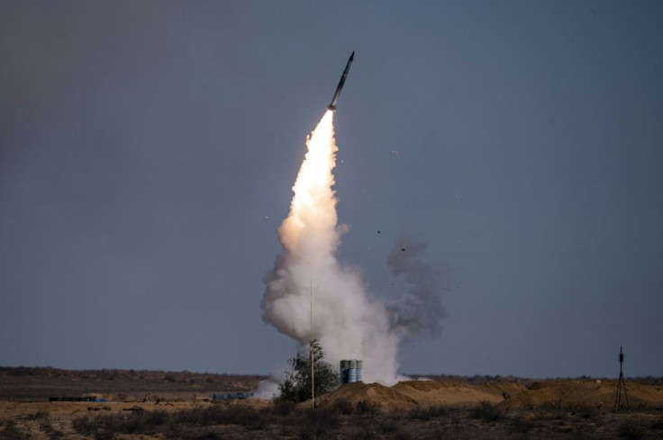 A rocket launches from a S-400 missile system, a version of which was purchased by Turkey in defiance of its NATO allies, in September 2020 at Russia's Ashuluk military base