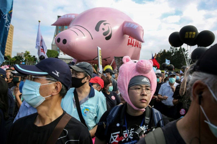Pig bone to pick: Protesters against the import of US pork containing ractopamine feed additive in the Taiwanese capital Taipei