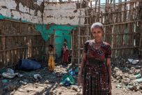 Shelling from both sides tore open the walls of concrete homes and destroyed mud homes altogether