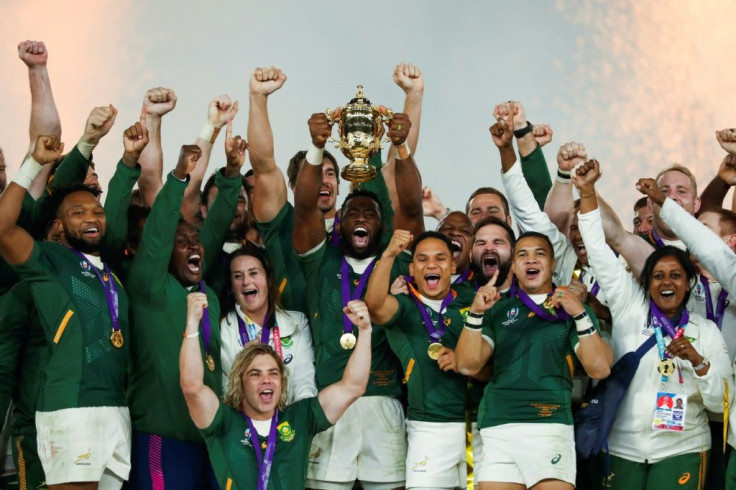 South Africa captain Siya Kolisi (C) lifted the Webb Ellis Cup in Japan last year