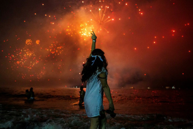 Fireworks at Rio de Janeiro's New Year's Eve party at Copacabana Beach on December 31, 2019