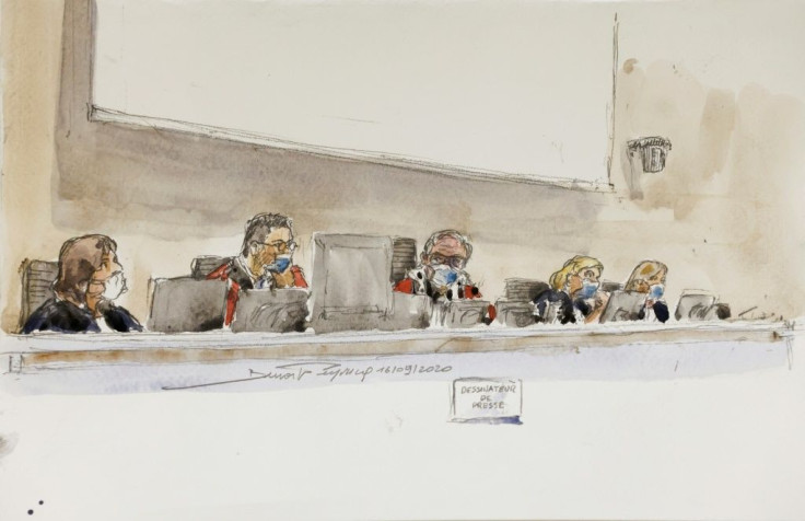 Judges at the trial sketched by a court artist