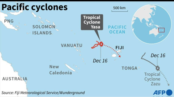Map locating tropical cyclones Yasa and Zazu in the south-western Pacific as of December 16.