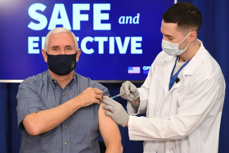 US Vice President Mike Pence receives the COVID-19 vaccine in the Eisenhower Executive Office Building in Washington, DC, December 18, 2020