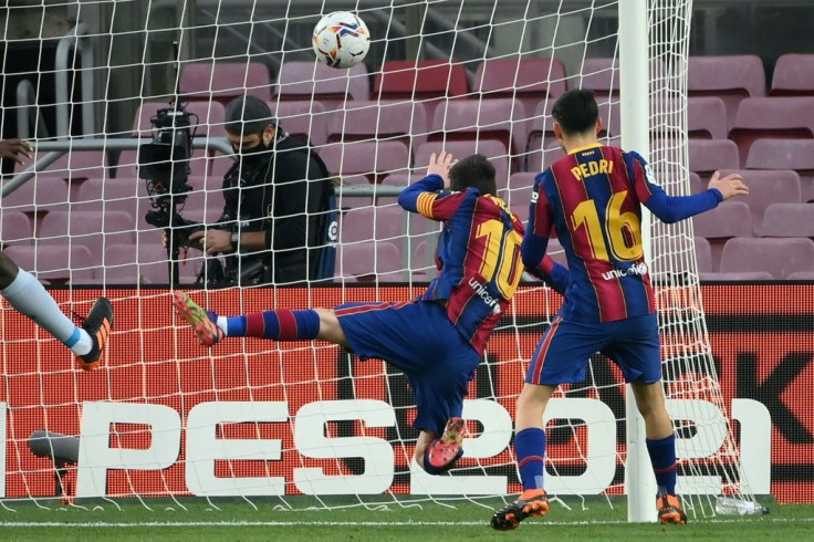 Lionel Messi scores his 643rd goal for Barcelona to equal Pele's single-club record