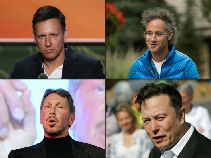 Silicon Valley notables, clockwise from top left, Peter Thiel and Alex Karp of Palantir Technologies, Elon Musk of Tesla and Larry Ellison of Orcale have all announced they are moving from Silicon Valley where their companies launched