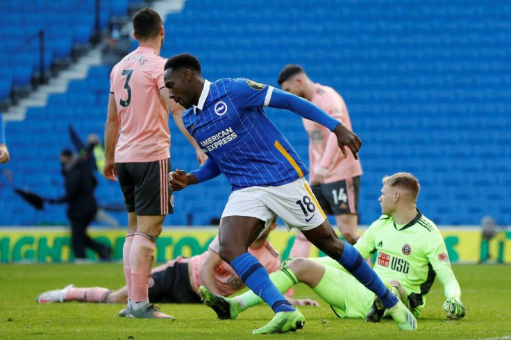 Danny Welbeck celebrates scoring for Brighton against Sheffield United