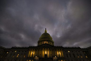 Dusk falls over the US Capitol building on December 20, 2020 -- as Republicans and Democrats finally came to an agreement on a massive coronavirus relief bill