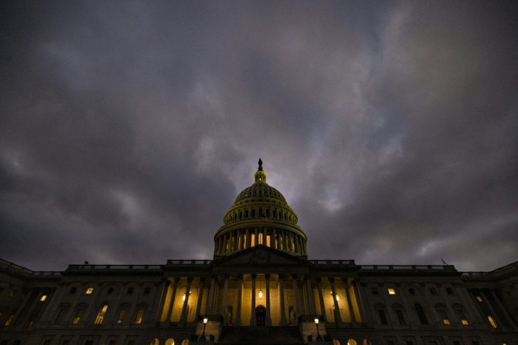 Dusk falls over the US Capitol building on December 20, 2020 -- as Republicans and Democrats finally came to an agreement on a massive coronavirus relief bill