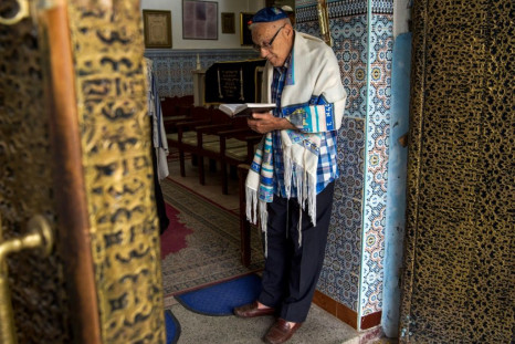 Morocco is home to North Africa's largest Jewish community, which has been there since ancient times; this October 13, 2017 photograph shows a ceremony in a synagogue in Marrakesh