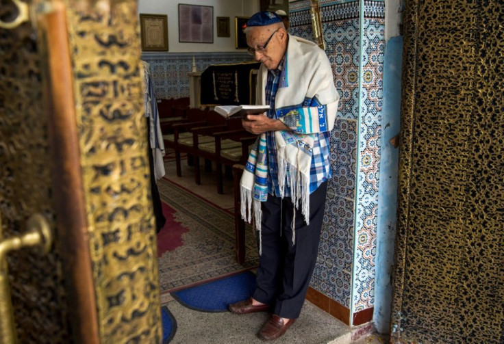Morocco is home to North Africa's largest Jewish community, which has been there since ancient times; this October 13, 2017 photograph shows a ceremony in a synagogue in Marrakesh