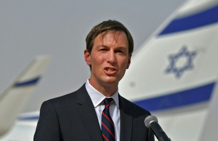 In this file photo from August 31, Jared Kushner speaks at Abu Dhabi airport following the arrival of the first ever commercial flight from Israel to the UAE