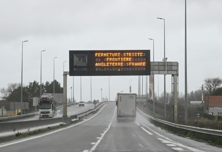 Few trucks were on the roads leading to the French port of Calais on Monday.
