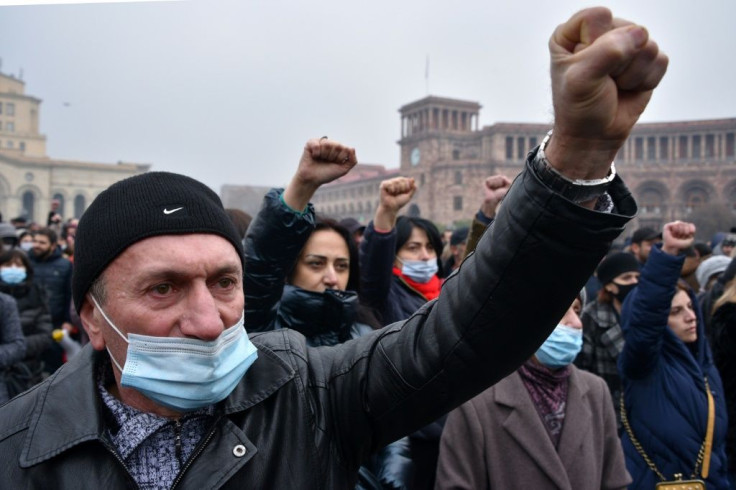 Hundreds of protesters remained in Yerevan's Republic Square, where they said they would spend the night