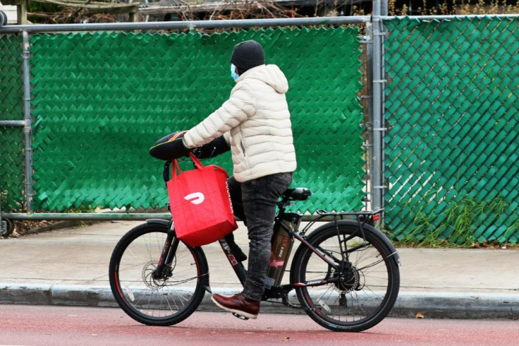 A DoorDash delivery worker in New York in December 2020