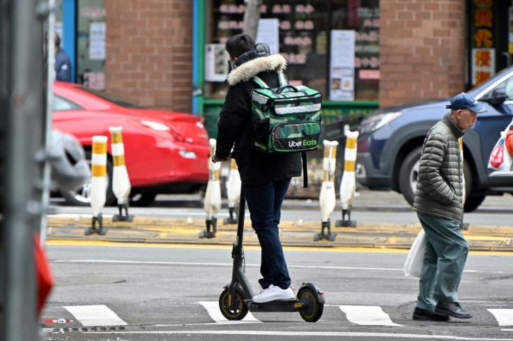An Uber Eats delivery worker in New York in March 2020