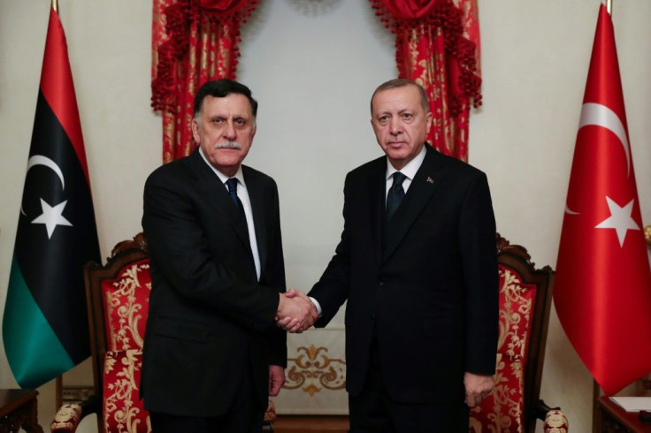 Turkey's President Recep Tayyip Erdogan shown on February 20 with the head of Libya's Government of National Accord (GNA) Fayez al-Sarraj in Istanbul