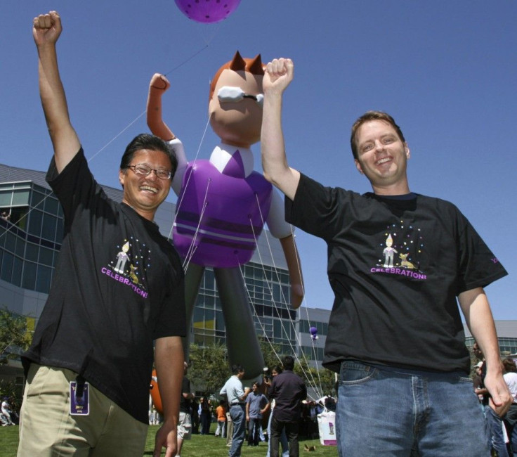 Yahoo! Inc. co-founders Jerry Yang and David Filo celebrate the launch of the new Yahoo! Mail in Sunnyvale California
