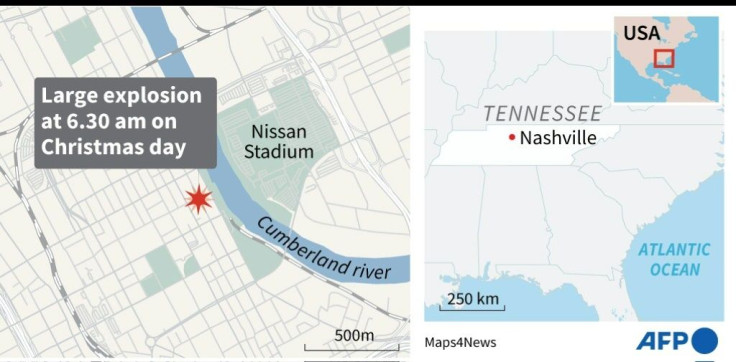 Map of the US state of Tennessee locating Nashville, hit by an explosion Friday.