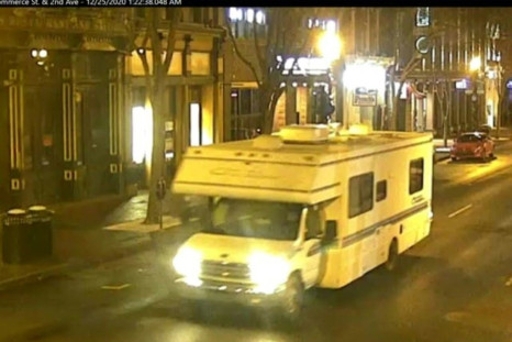 In this photo from the Twitter page of the Metro Nashville Police Department, a motorhome that later exploded in Nashville, Tennessee on December 25, 2020, is seen driving down a street
