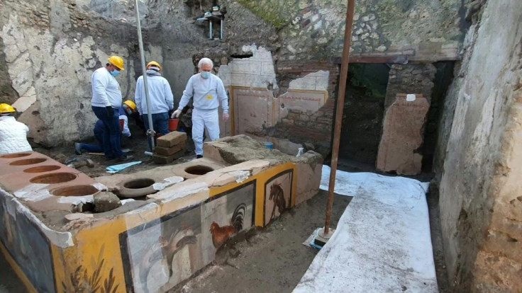 Researchers discovered the thermopolium -- the ancestor of the street fast-food in Ancient Rome -- in Pompeii, decorated with polychrome patterns and in an exceptional state of preservation