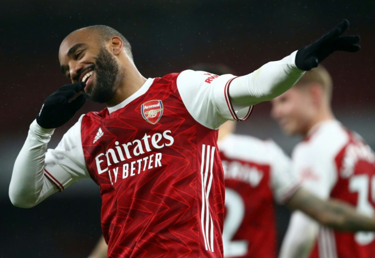 Smiling again: Alexandre Lacazette scored Arsenal's opening goal in a 3-1 win over Chelsea