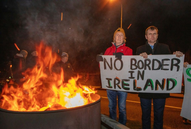 Protesters in January 2020 in Carrickarnon, Northern Ireland warn against the return of a hard border on the island due to Brexit