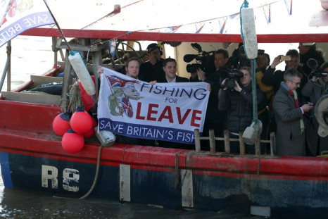 "Fishing for Leave" protest under the Houses of Parliament on the Thames in March 2018