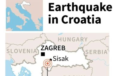 Map locating an earthquake which hit Croatia on Monday.