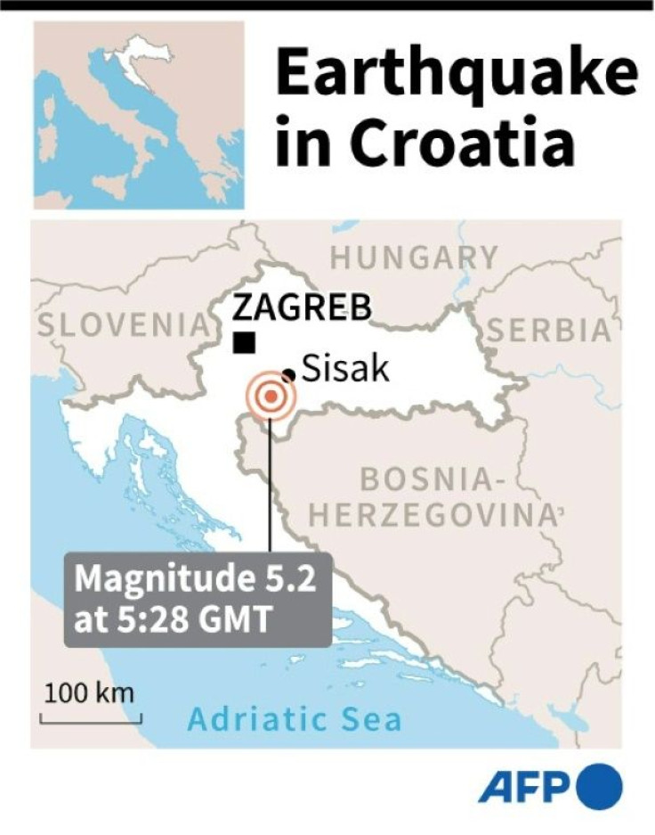 Map locating an earthquake which hit Croatia on Monday.