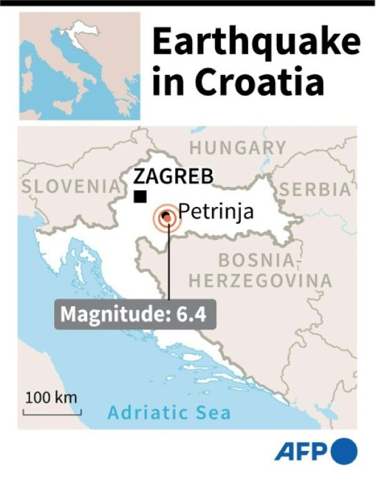 Map locating an earthquake which struck Croatia on Tuesday.