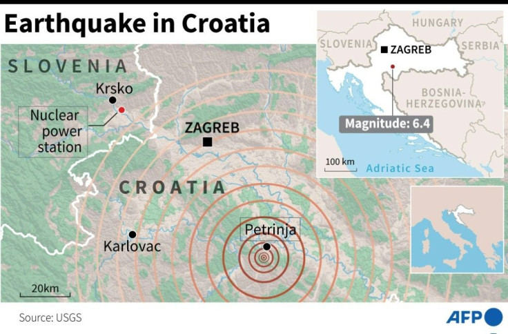 Map locating the earthquake that struck central Croatia Tuesday