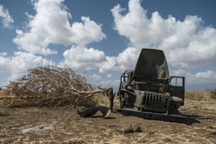 A damaged military truck belonging to Tigrayan forces lies abandoned in a field near Ayasu Gebriel, a village east of Alamata