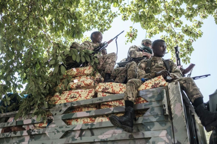 Amhara special forces troops, sitting on top of a truck in Alamata